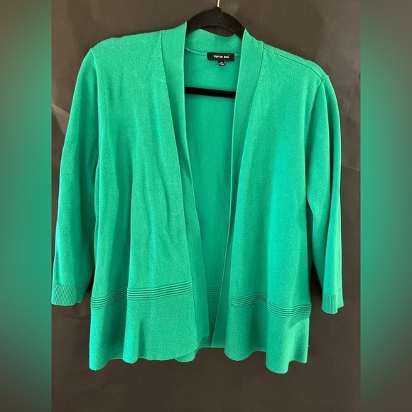 Verve Ami Green Open Front Cardigan Sweater Plus Size 1X Lightweight - Picture 2 of 4